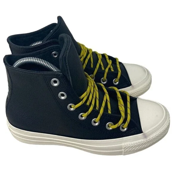 Converse CTAS Hi Shoes Size Men's 4 Women's 6 Leather Black Bold Citron - Picture 3 of 14
